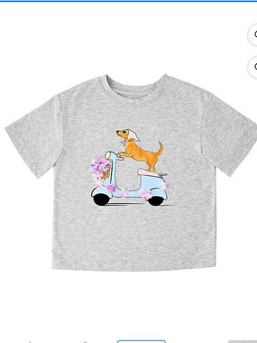 Kids Grey Tee with Scooter & Dachshund Graphic
